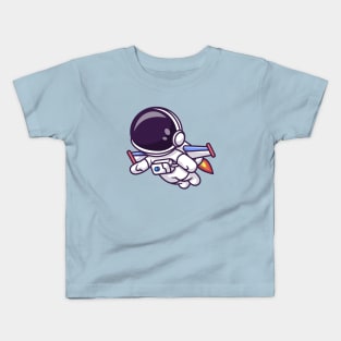Cute Astronaut Flying With Rocket Cartoon Kids T-Shirt